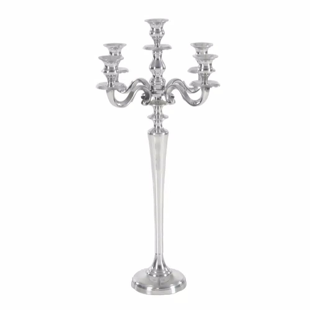 LITTON LANE 24 in. Classic Polished Aluminum Five Light Candelabra with Scrollwork Detail