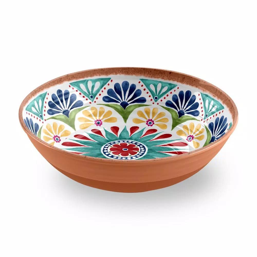 Unbranded Rio Medallion Low Melamine Serving Bowl, Shatterproof Earthenware Style, 142 fl. oz.