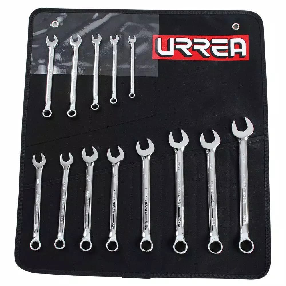 URREA 13-Piece Metric 6-Point Combination Wrench Set with Canvas Roll Up Pouch