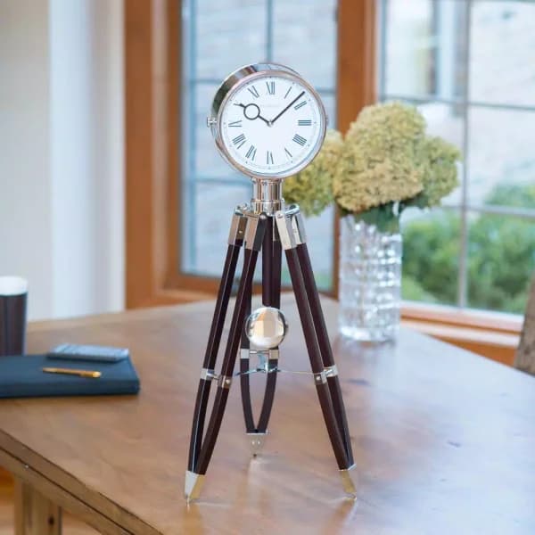 FirsTime 28 in. Tripod Pendulum Tabletop Analog Clock - Chrome and Espresso