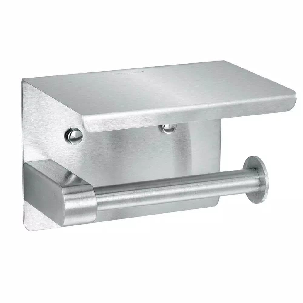 Alpine Industries Single Post Toilet Paper Holder with Storage Shelf, Brushed Stainless Steel