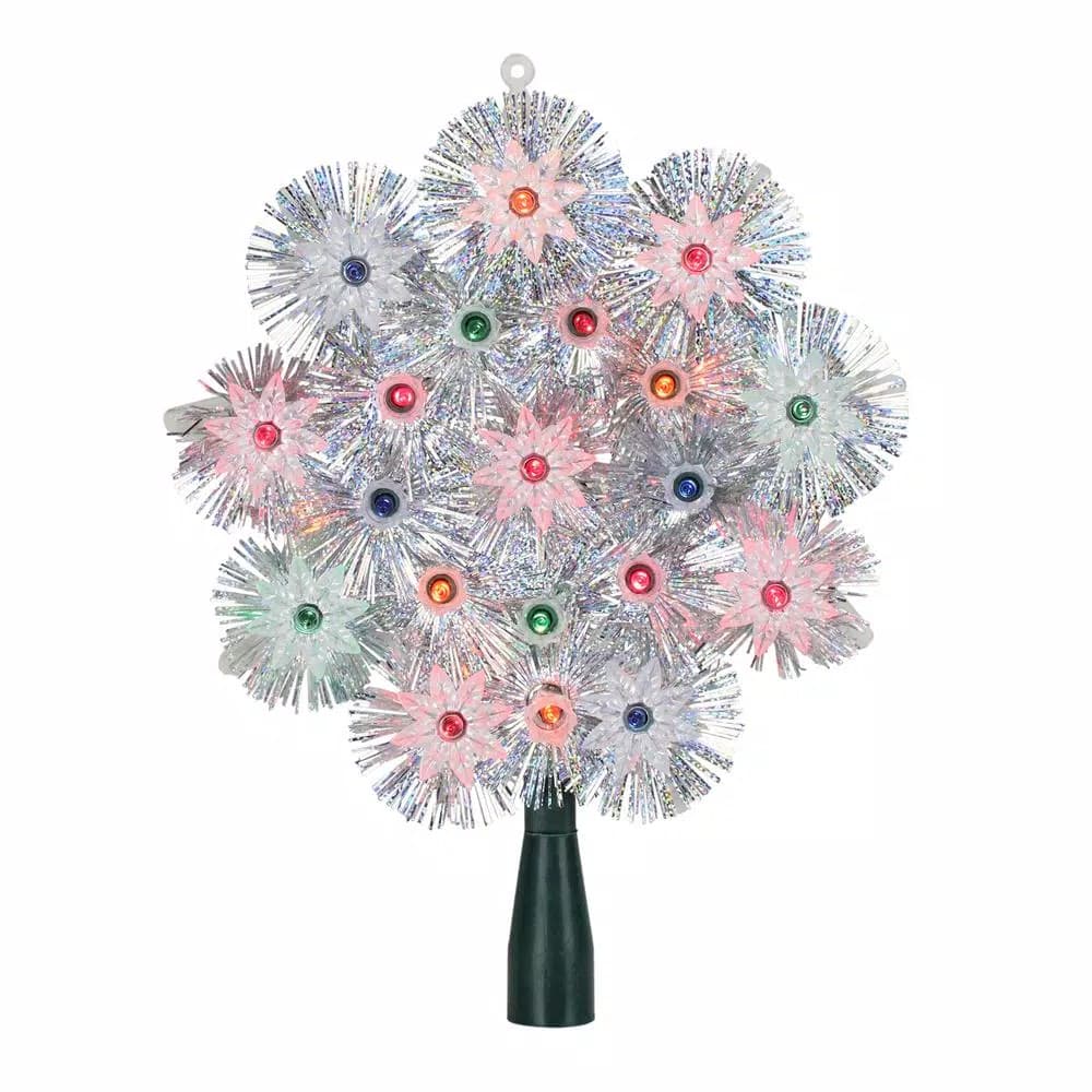 Northlight 8 in. Lighted Silver Retro Starburst Christmas Tree Topper with 20 Multi-Colored Mini Lights