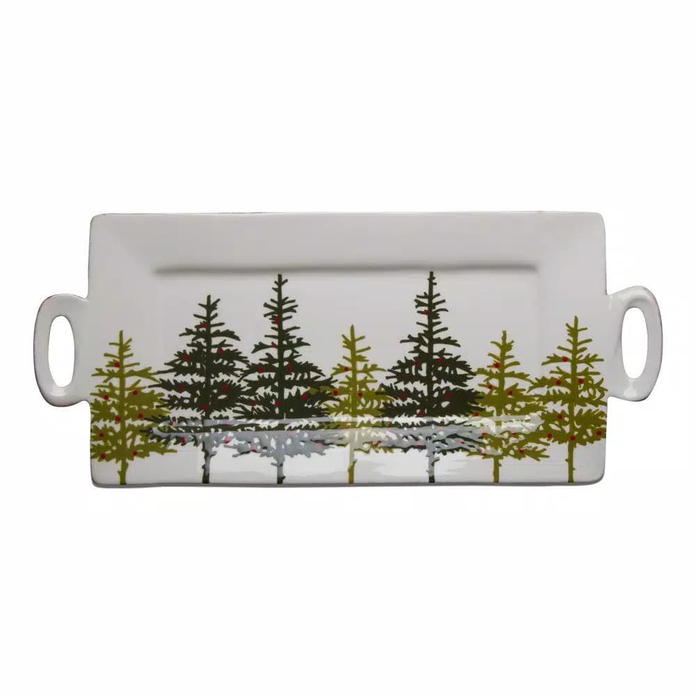 Tag Tis The Season Forest Hand-Painted Earthenware Platter, 17 x 9 in.