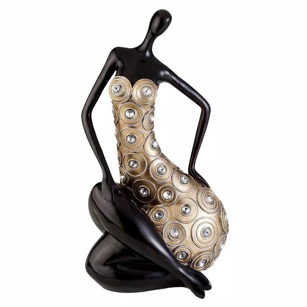 OK LIGHTING Gold Max Decorative Polyresin Lady Statue - Black and Gold Modern Sculpture