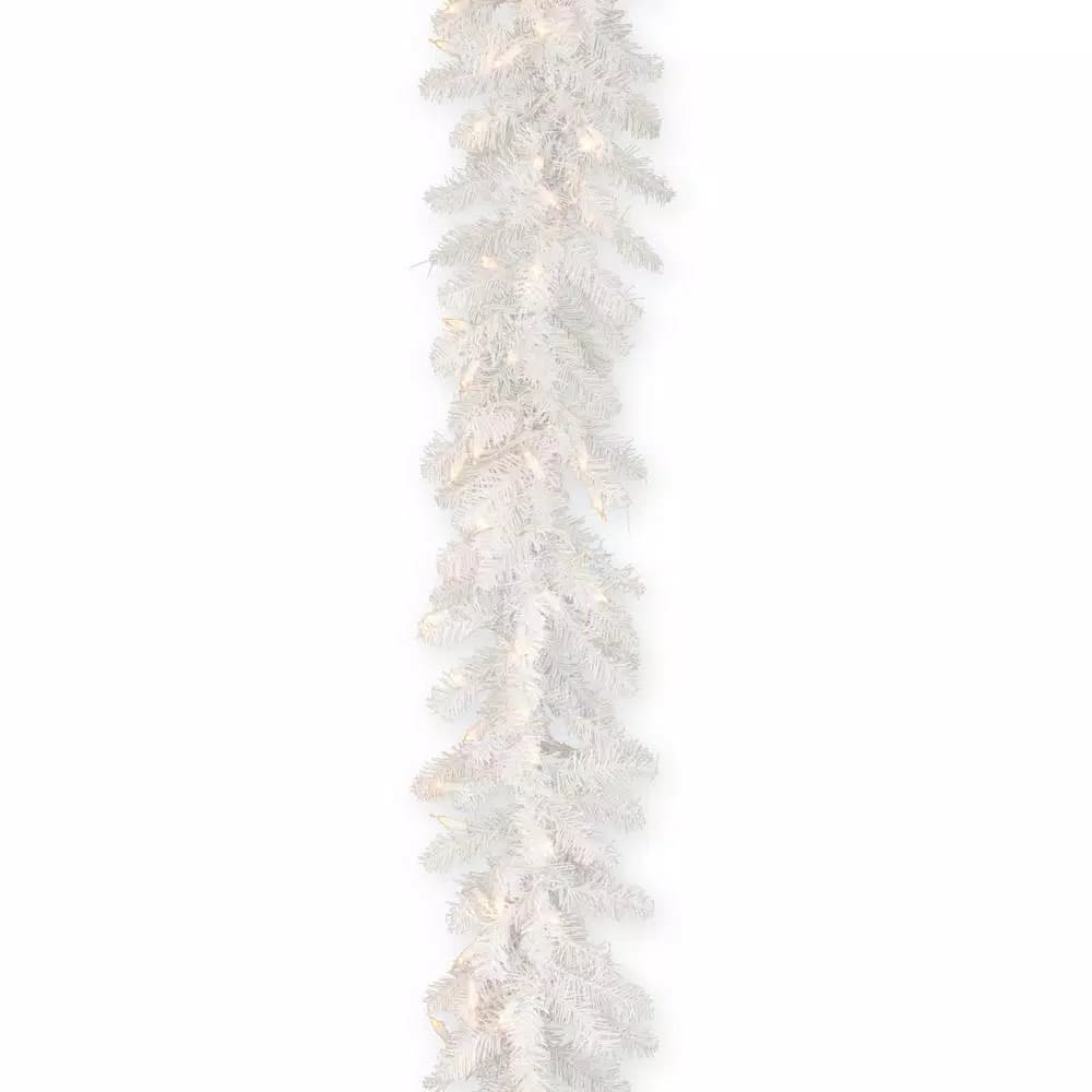 National Tree Company 9 ft. Dunhill White Fir Artificial Garland with 100 Clear Lights