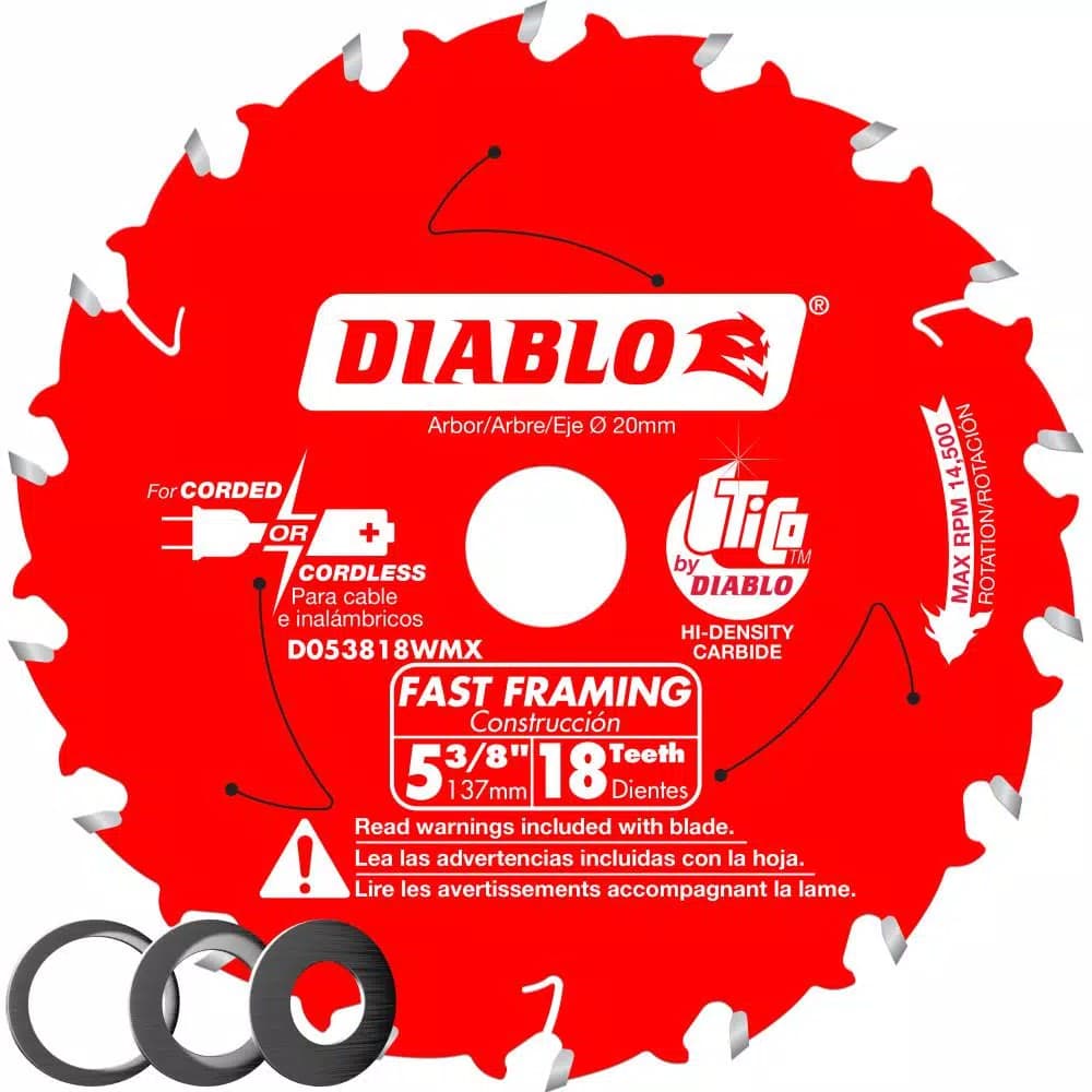 Diablo 5-3/8 in. 18-Tooth Fast Framing Circular Saw Blade with Bushings