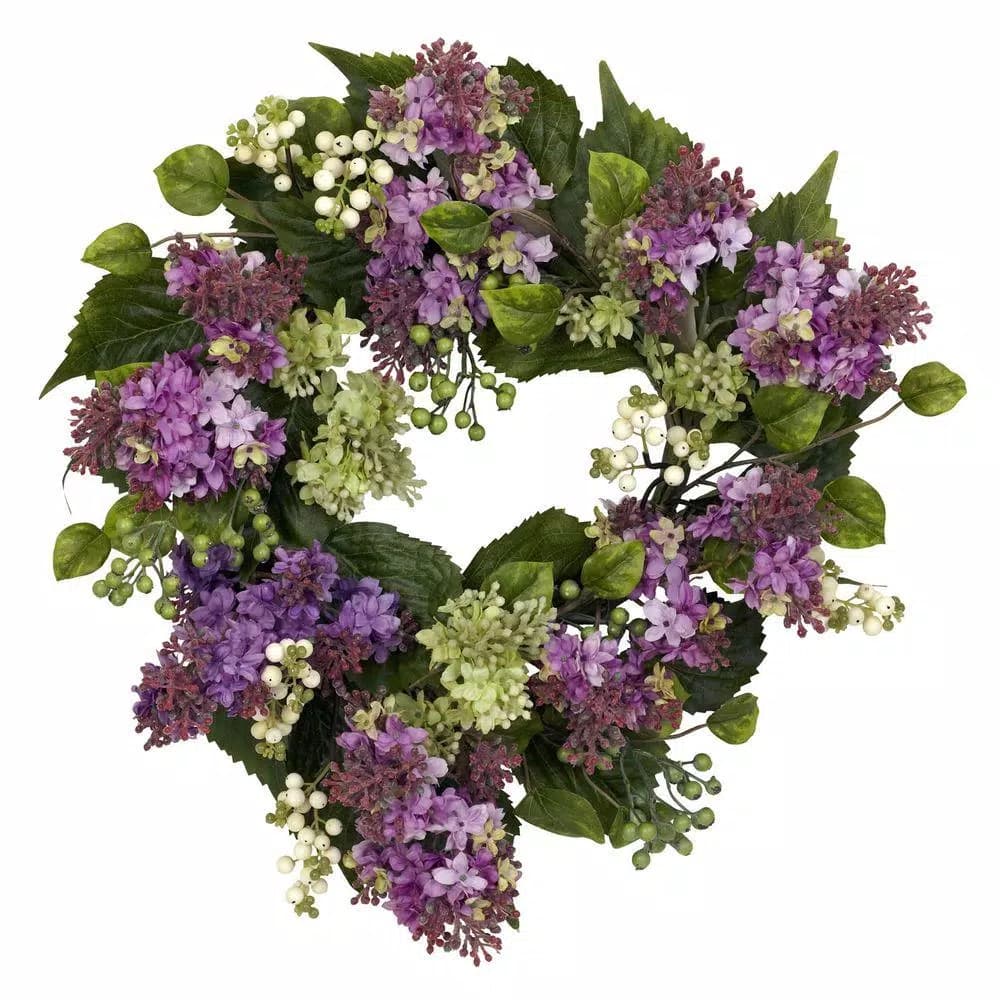 Nearly Natural 20 in. Hanel Lilac Wreath - Purple Artificial Flower Wreath for Indoor Decor