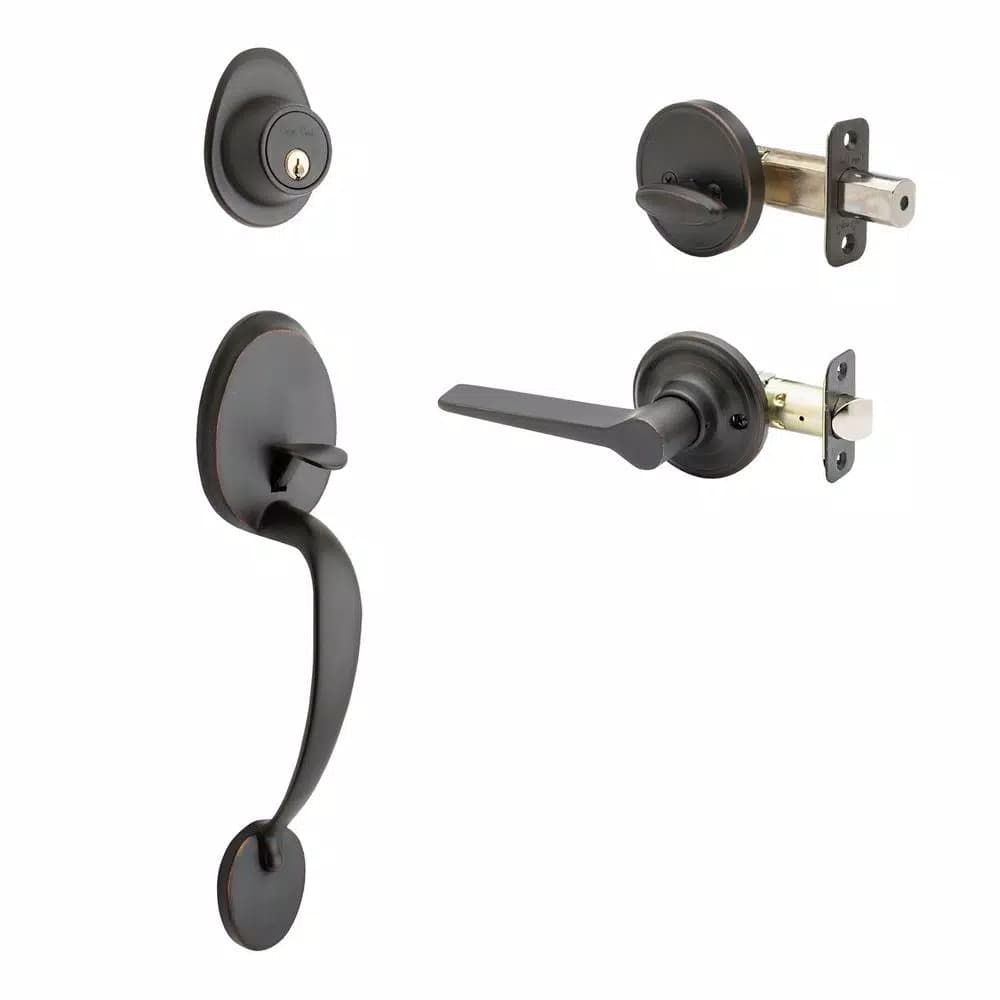 Copper Creek Mid Century Modern Tuscan Bronze Front Door Handleset with Zane Contemporary Lever Trim
