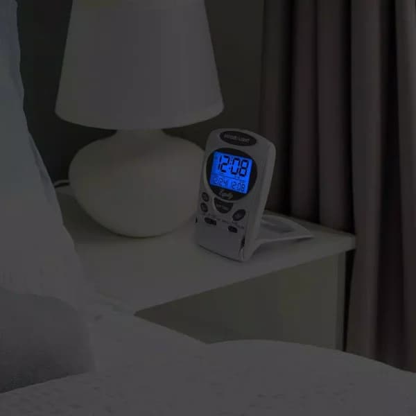 Equity by La Crosse Fold-Up Digital 2.70 in. LCD Travel Alarm Clock with Nap Timer and Backlight, Silver