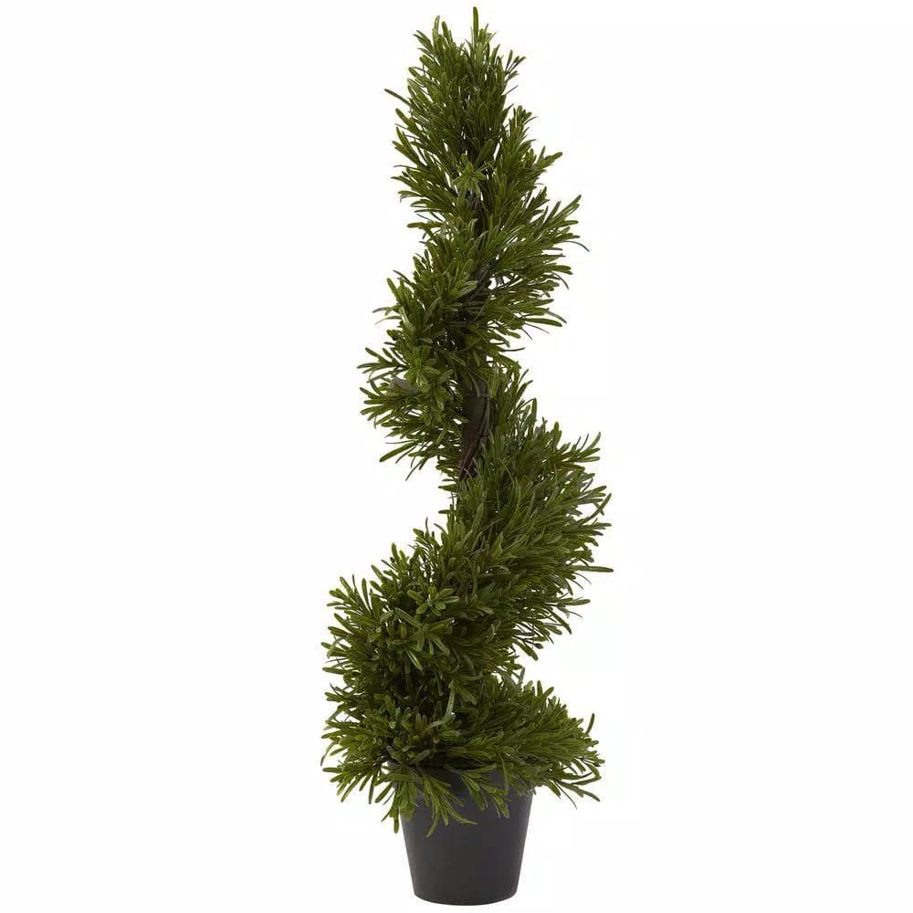 Nearly Natural 30 in. Artificial Rosemary Spiral Tree with Black Ceramic Pot