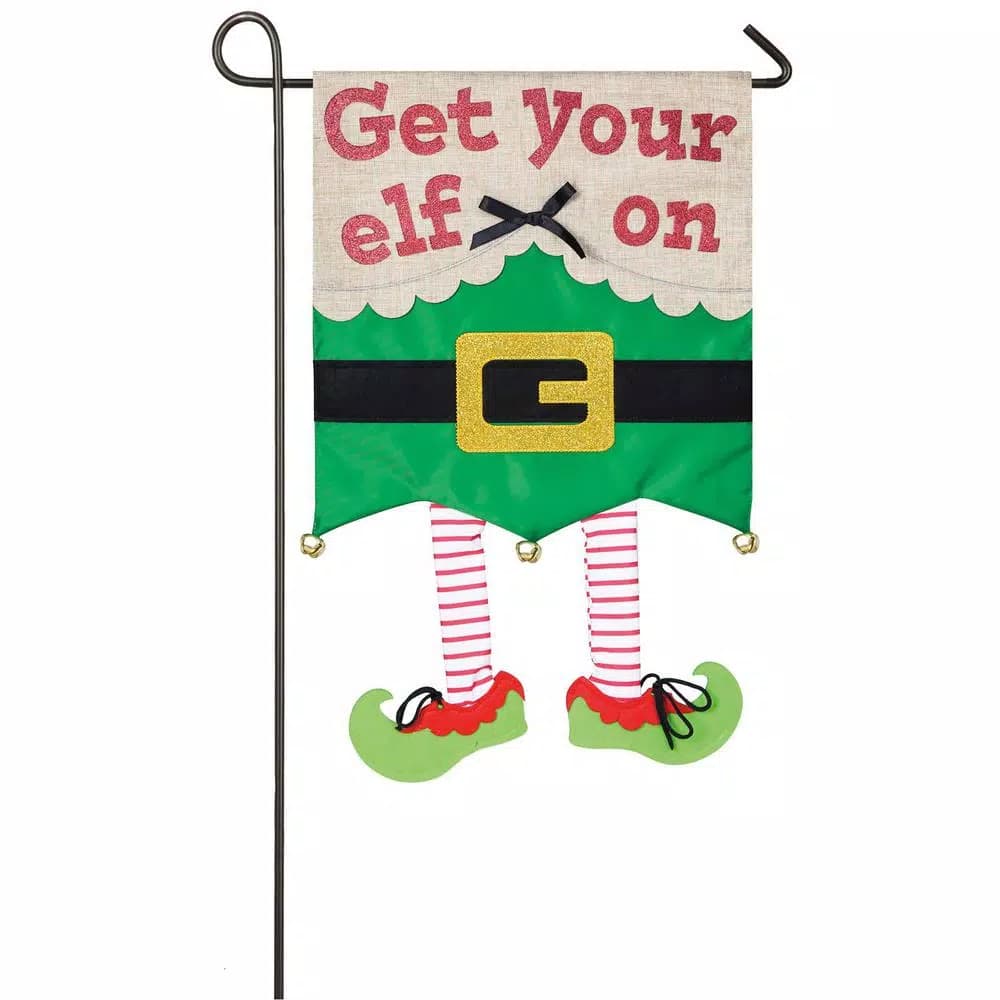 Evergreen Get Your Elf On Garden Applique Flag, 18 x 12.5 in. Christmas Holiday Decor