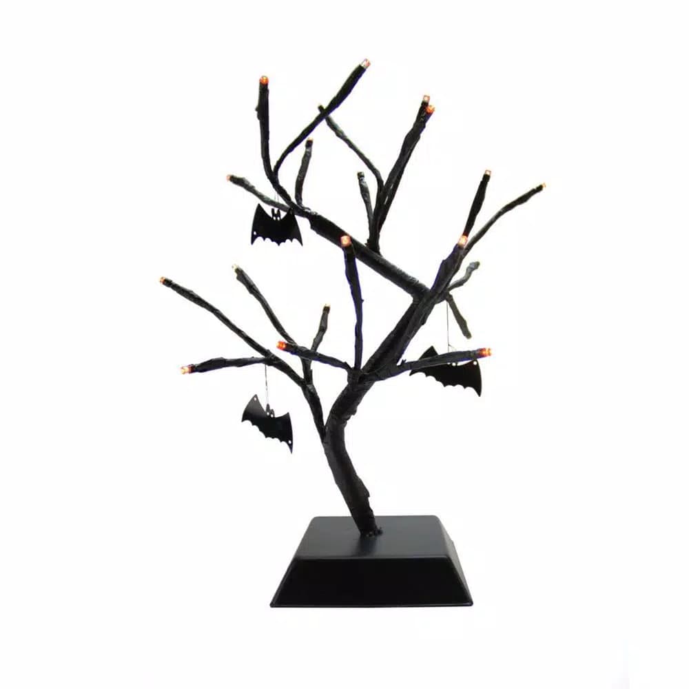 Northlight 15 in. Pre-Lit Black Spooky Halloween Tabletop Tree with Bats and 20 Orange LED Lights