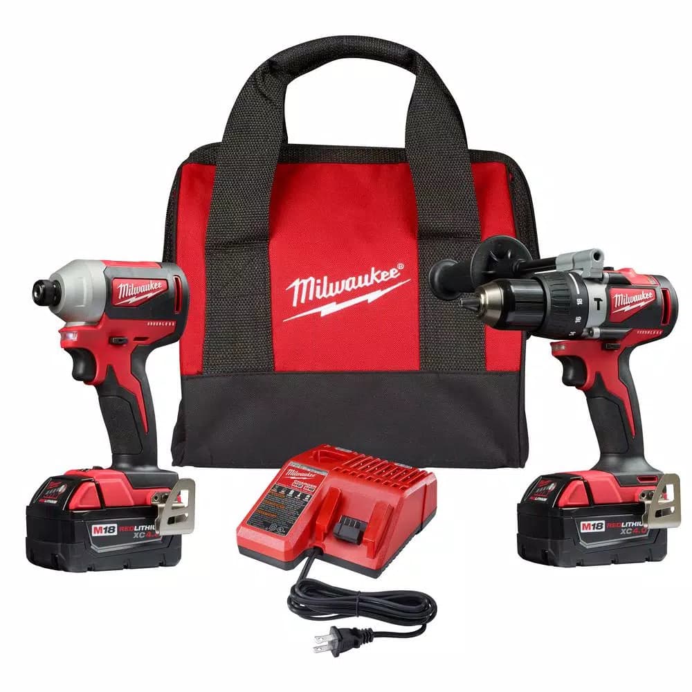 Milwaukee M18 Brushless 2-Tool Combo Kit: Hammer Drill & 3-Speed Impact Driver with (2) 4.0 Ah Batteries