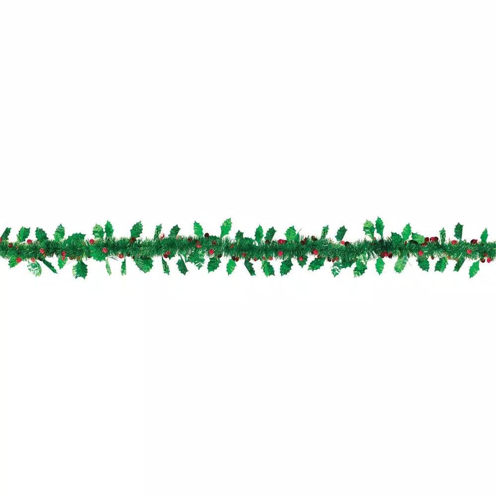 Amscan 9 ft. Christmas Holly and Berry Tinsel Garland, 7-Pack
