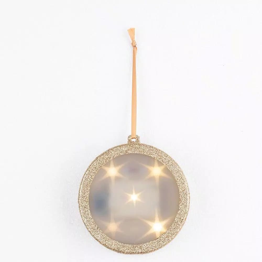 Haute Decor 4 in. Gold Lighted Holographic Star Ornament with Timer - 1 Pack