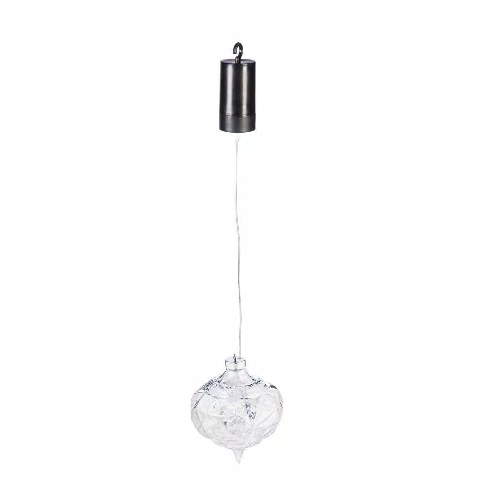 Evergreen 5 in. Shatterproof Silver LED Teardrop Christmas Ornament, Battery Operated, Outdoor Safe