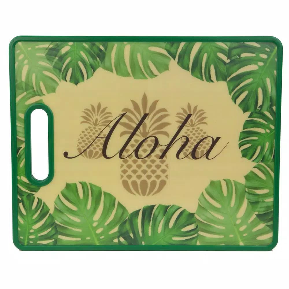 Home Basics Tropical Collection Aloha Plastic Cutting Board, 12 x 15 in, Lush Green Leaf Print