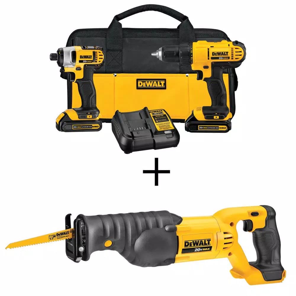 DeWalt 20V MAX Cordless Drill, Impact Driver & Reciprocating Saw Combo Kit with (2) 1.3 Ah Batteries