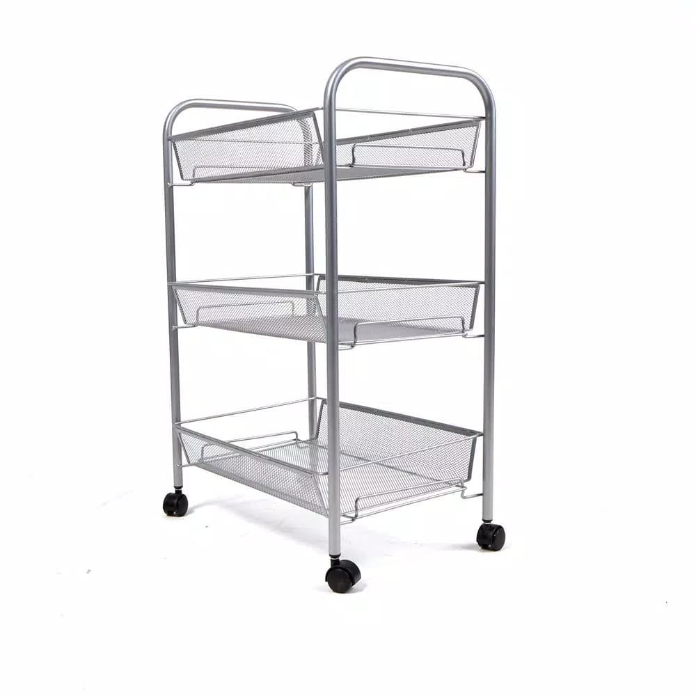 Mind Reader 3-Tier Rolling Silver Metal Mesh Storage Cart with 360° Casters
