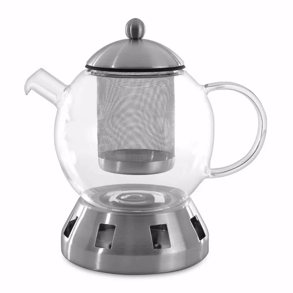 BergHOFF Essentials Dorado 4-Piece Glass Teapot Set with Warmer, 44 oz. 5.5-Cup Capacity