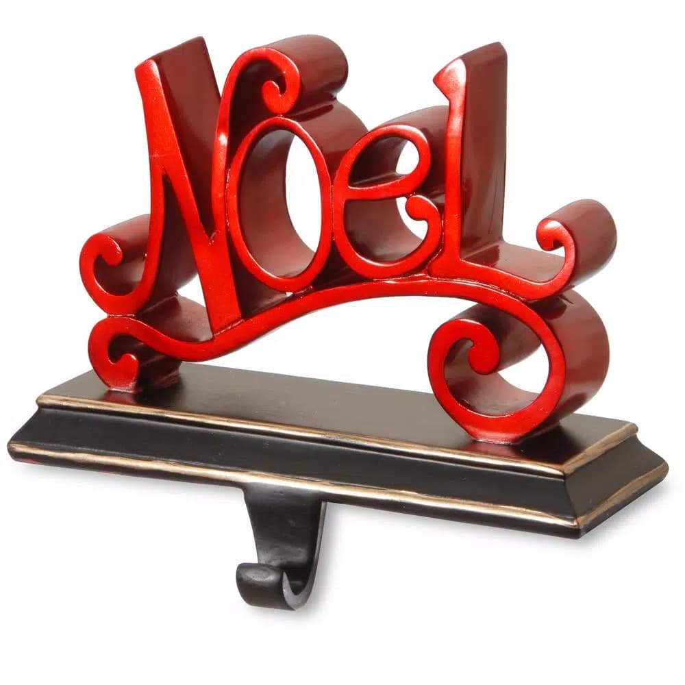 National Tree Company 9 in. Noel Red Polyresin Stocking Holder with Base and Hook