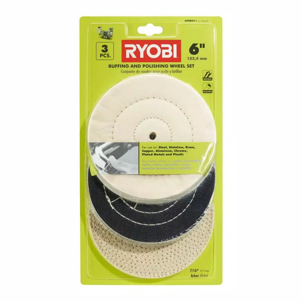 RYOBI 6 in. Buffing Wheel Set, 3-Piece Polishing Kit