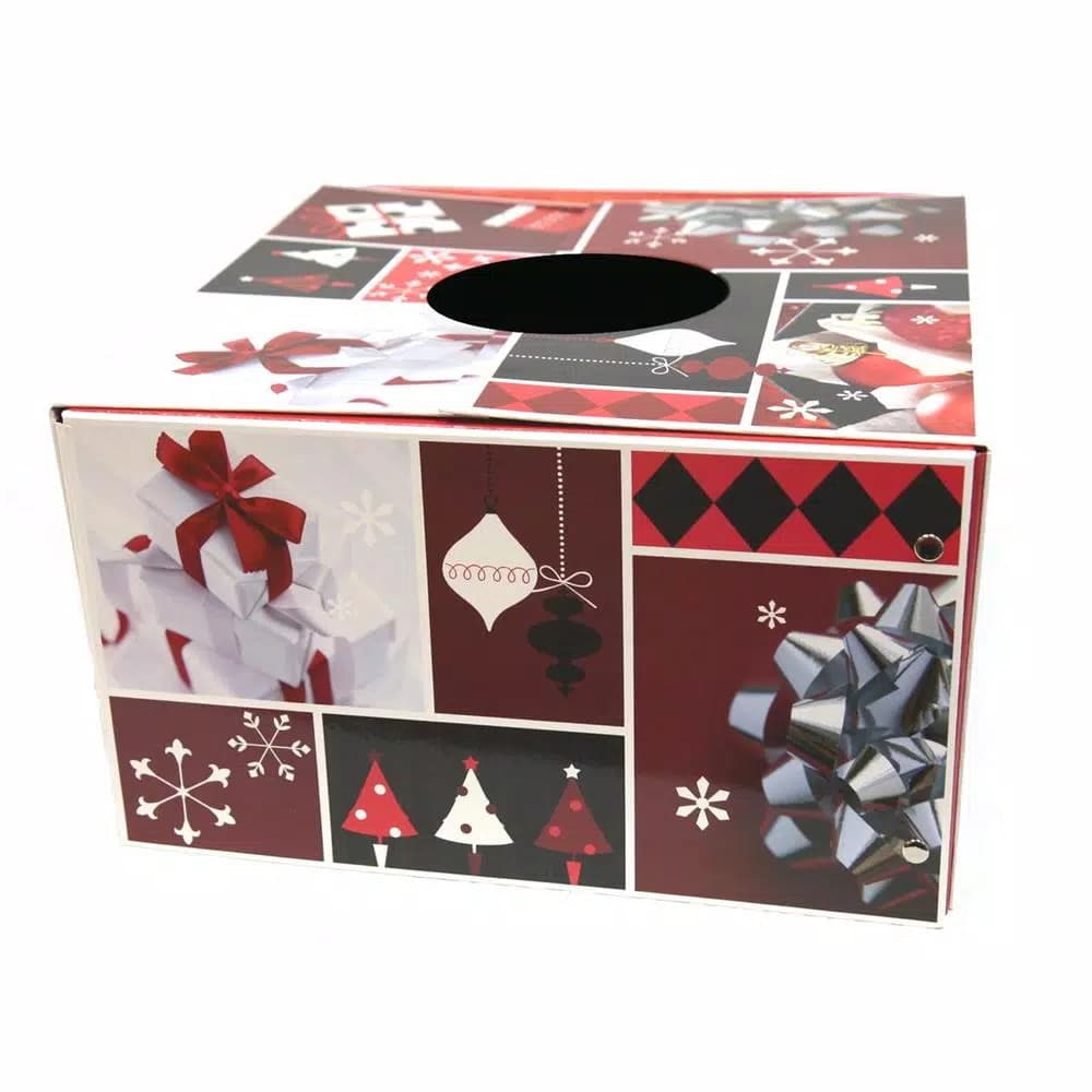 Unbranded Original Christmas Tree Skirt Box - Burgundy and Red Decorative Tree Stand Cover
