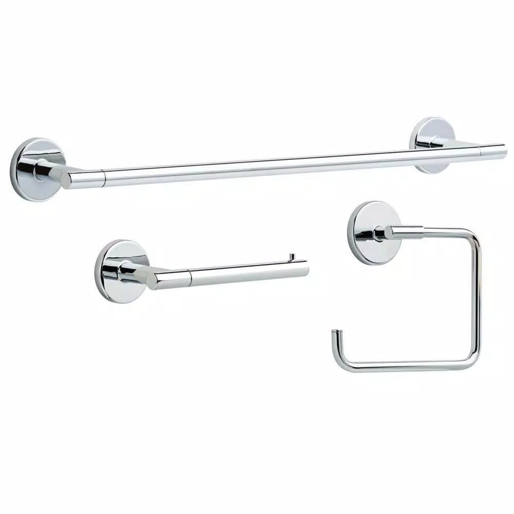 Delta Lyndall 3-Piece Chrome Bath Hardware Set: 24 in. Towel Bar, Towel Ring, and Toilet Paper Holder
