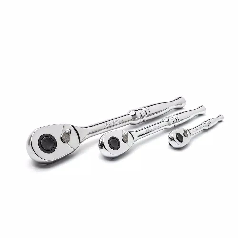 Husky 3-Piece Full Polish Ratchet Set, 1/4 in., 3/8 in., and 1/2 in. Drives