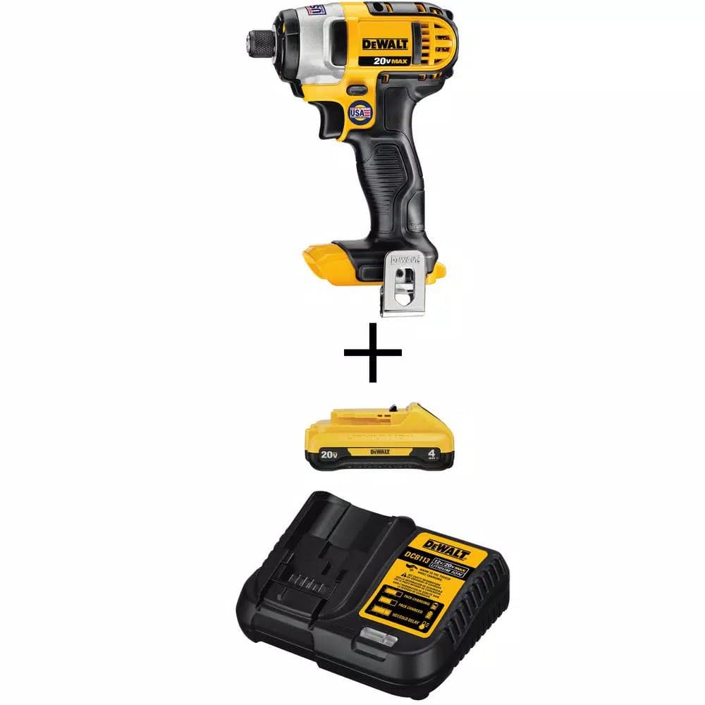 DEWALT 20V MAX Cordless 1/4 in. Impact Driver Kit with 4.0 Ah Battery and Charger