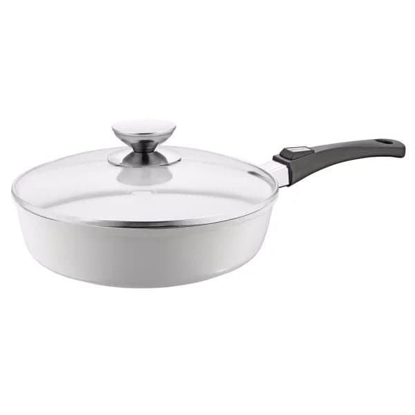 Berndes Vario Click Pearl 4 Qt. Cast Aluminum Ceramic Nonstick Saute Pan with Glass Lid, White