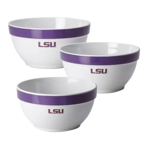 College Kitchen Collection LSU Tigers 3-Piece Nesting Party Bowl Set, Purple Melamine Serving Bowls