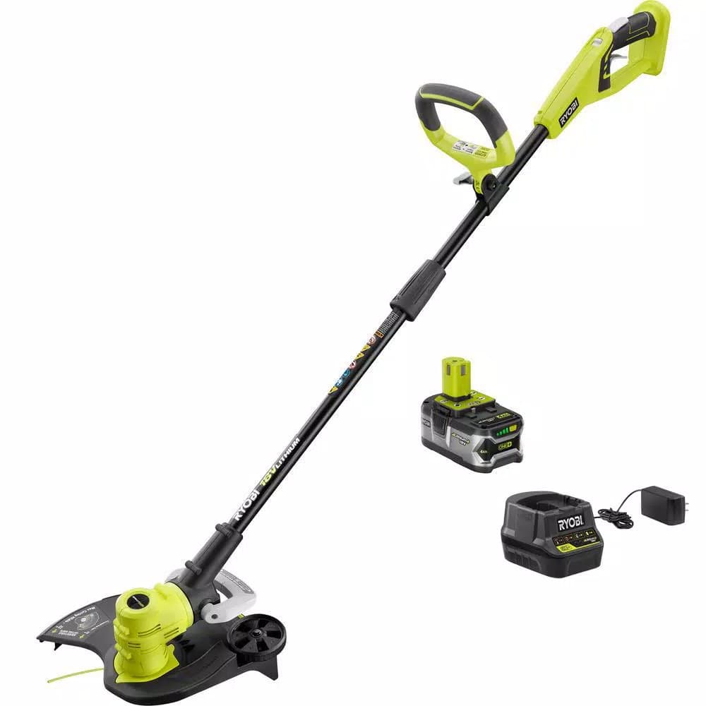 RYOBI 18V ONE+ Lithium-Ion Cordless String Trimmer and Edger Kit with 4.0 Ah Battery and Charger