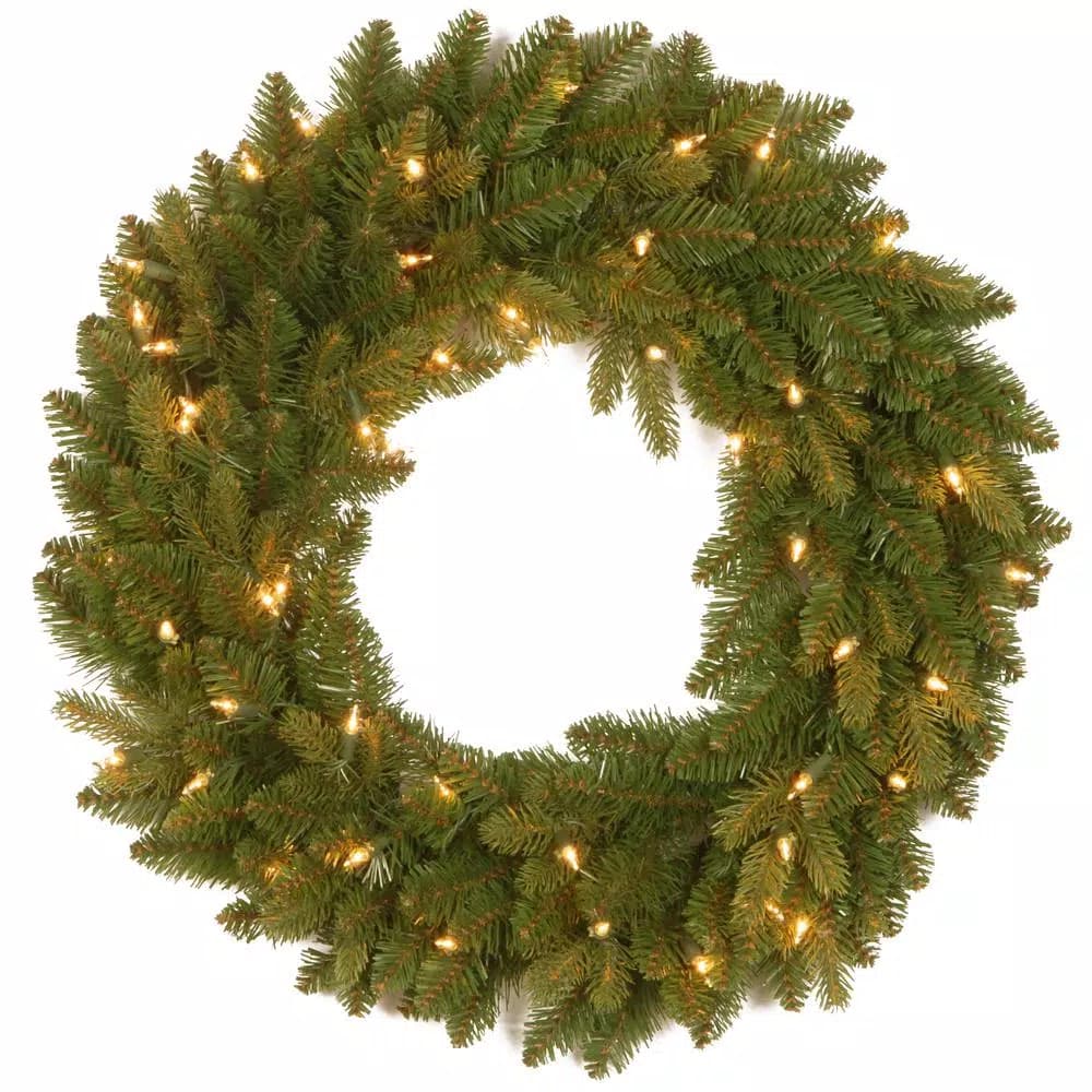 National Tree Company 24 in. Avalon Spruce Artificial Wreath with 50 Clear Lights