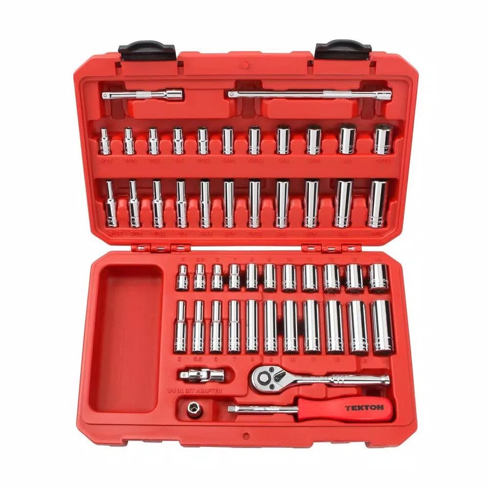 TEKTON 51-Piece 1/4 in. Drive Socket Set, SAE and Metric, Shallow and Deep Lengths