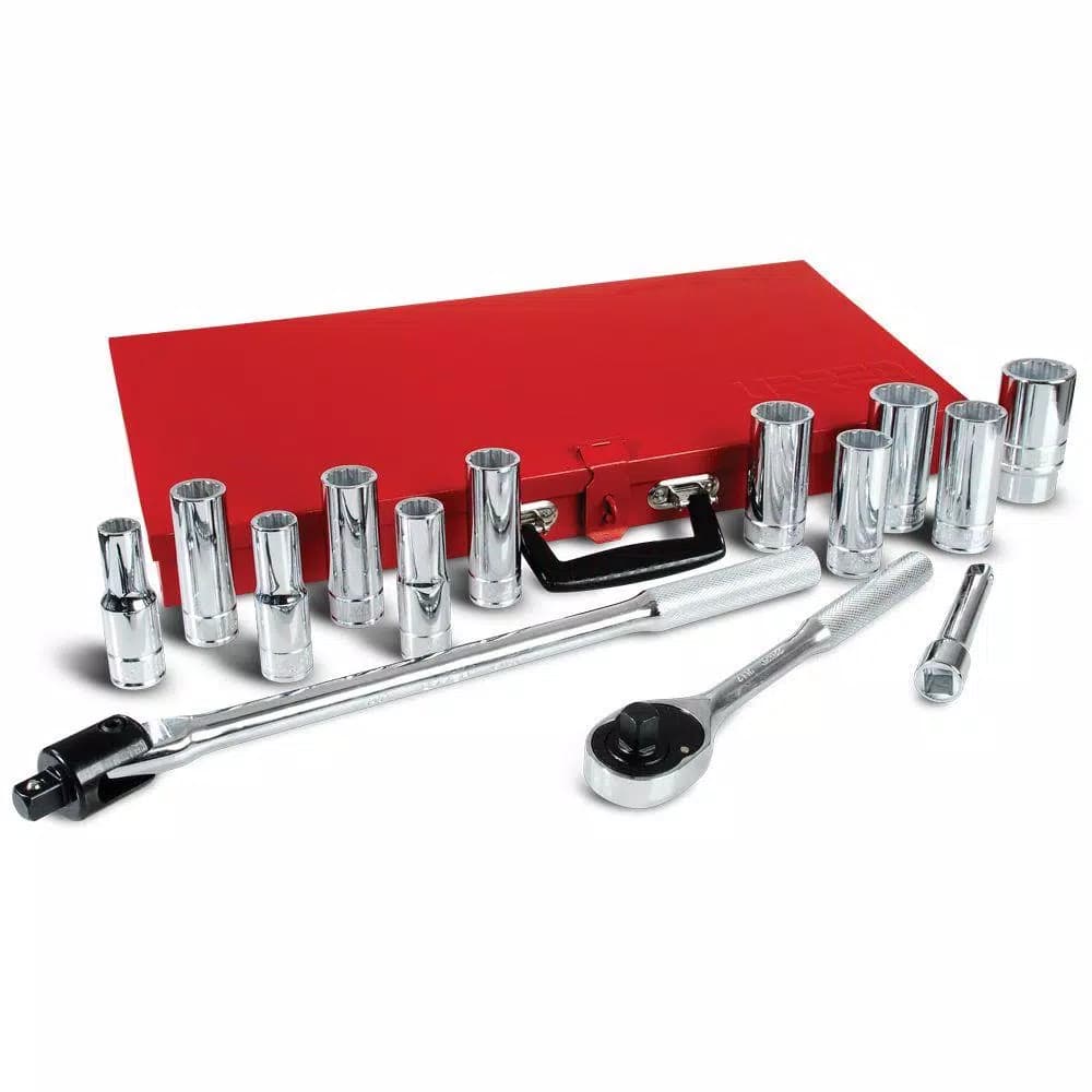 URREA 1/2 in. Drive 12-Point Deep Hand Socket & Accessories Set, 14-Piece