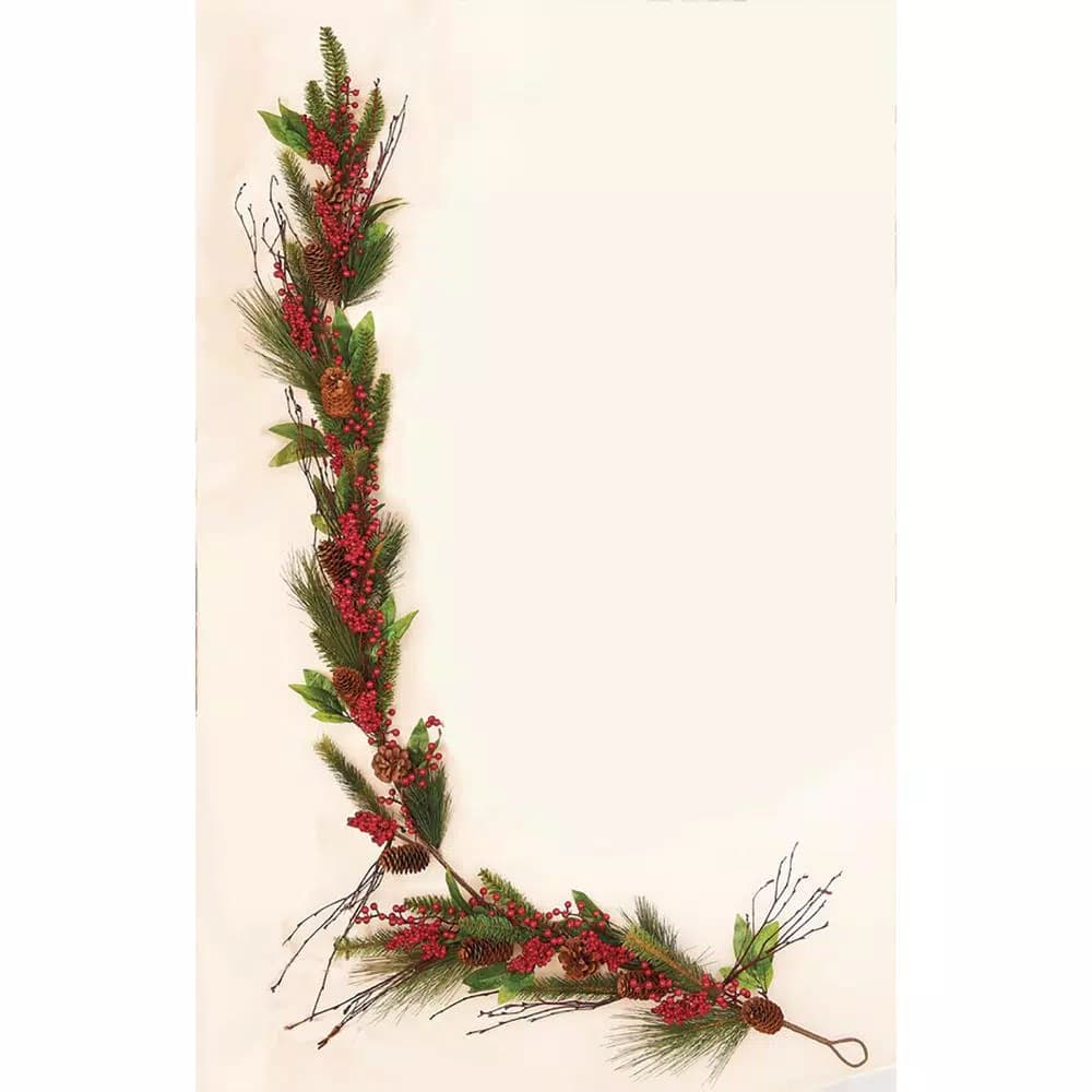 Unbranded 6 ft. Weatherproof Artificial Pine Berry Garland with Pine Cones