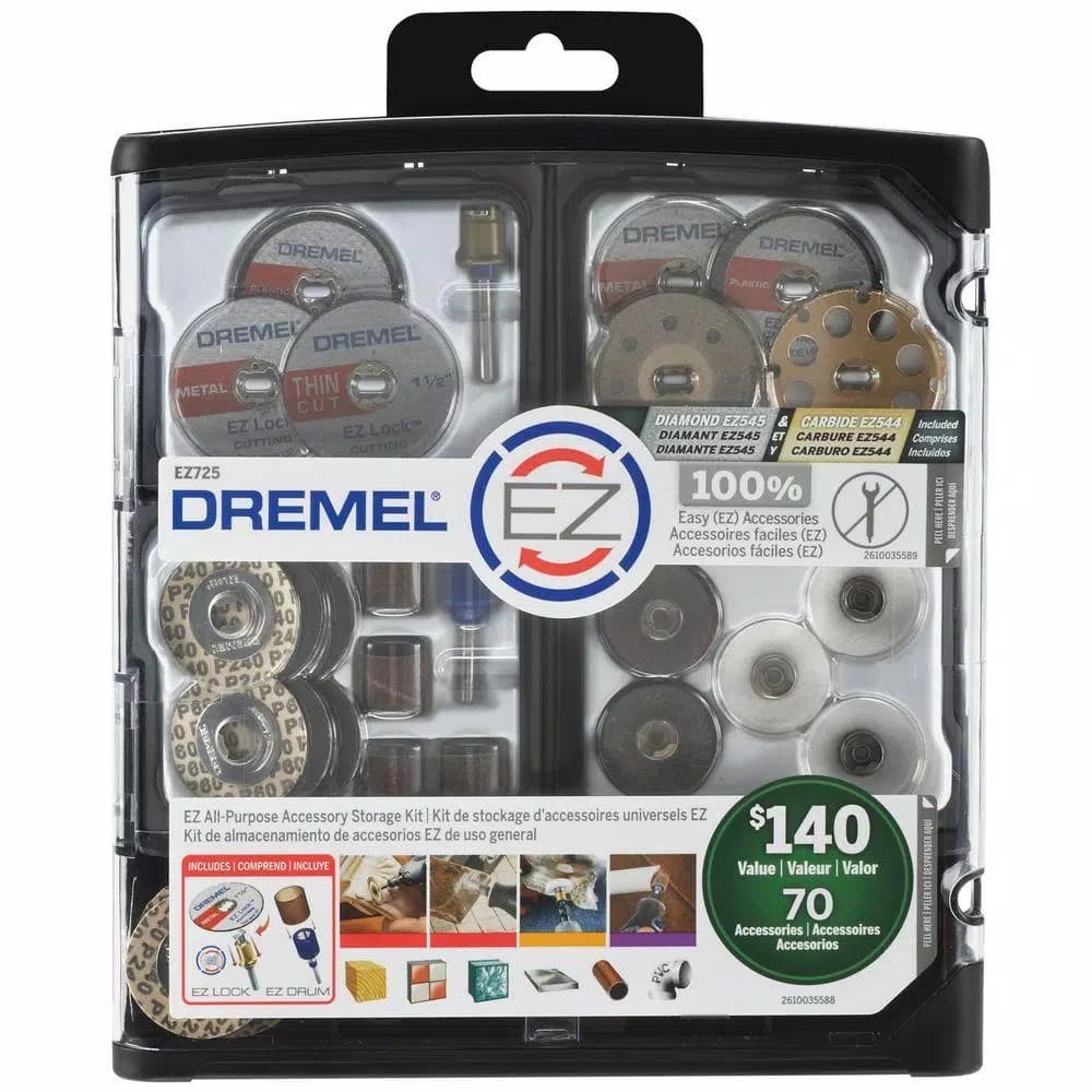 Dremel EZ Lock All-Purpose Rotary Tool Accessory Storage Kit, 70-Piece