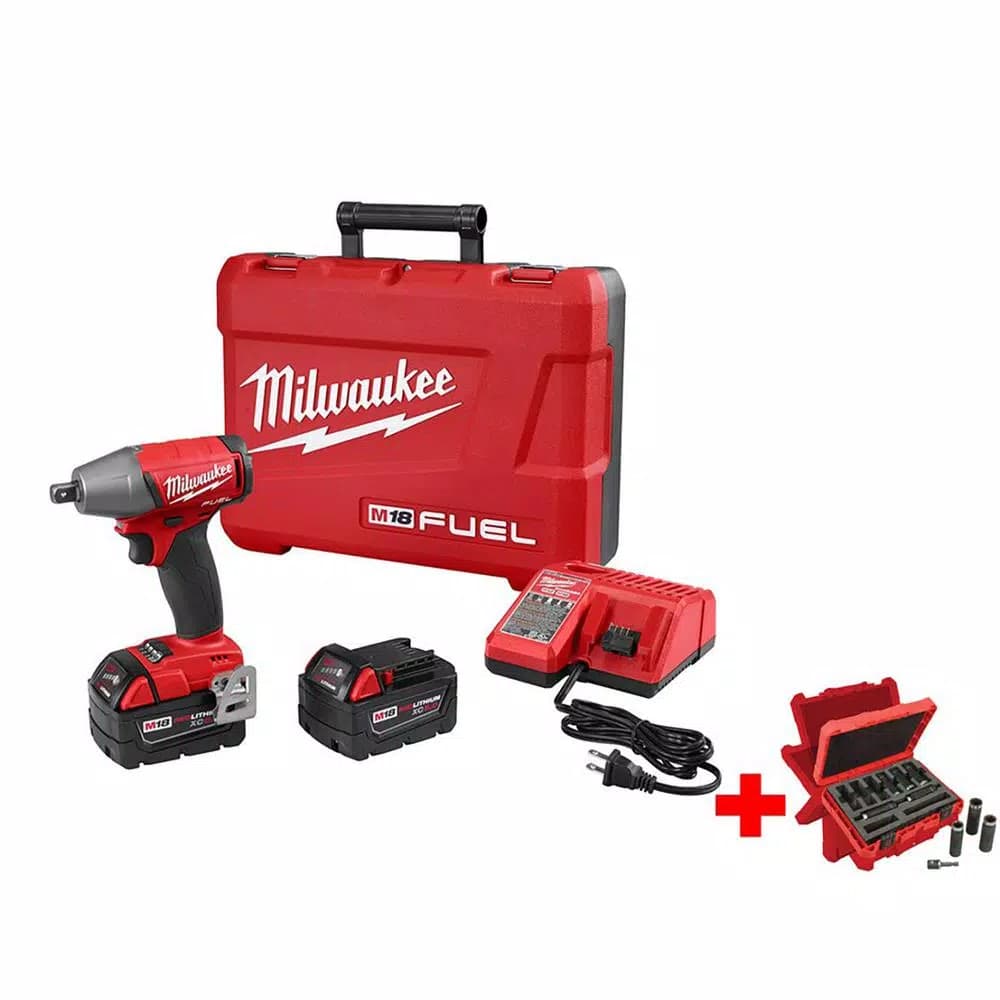 Milwaukee M18 FUEL 1/2 in. Compact Impact Wrench Kit with 9-Piece SHOCKWAVE Socket Set