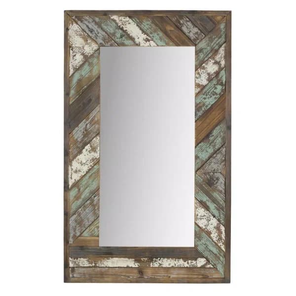 Aspire Home Accents Brogan Large Rectangle Multi-Colored Reclaimed Wood Accent Mirror with Hooks