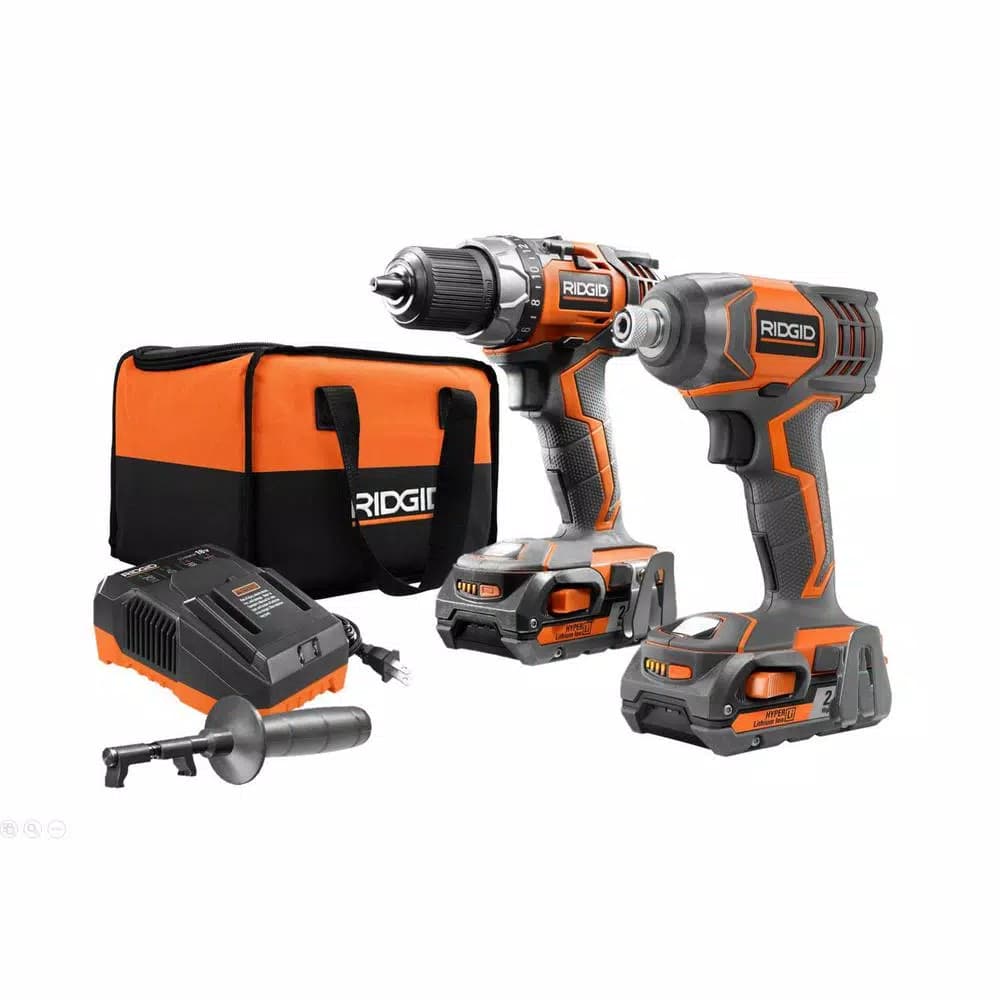 RIDGID 18V Lithium-Ion Cordless Drill/Driver and Impact Driver 2-Tool Combo Kit