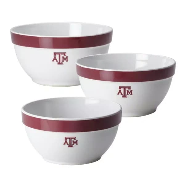 College Kitchen Collection Texas A&M Aggies 3-Piece Nesting Party Bowl Set, Maroon Melamine