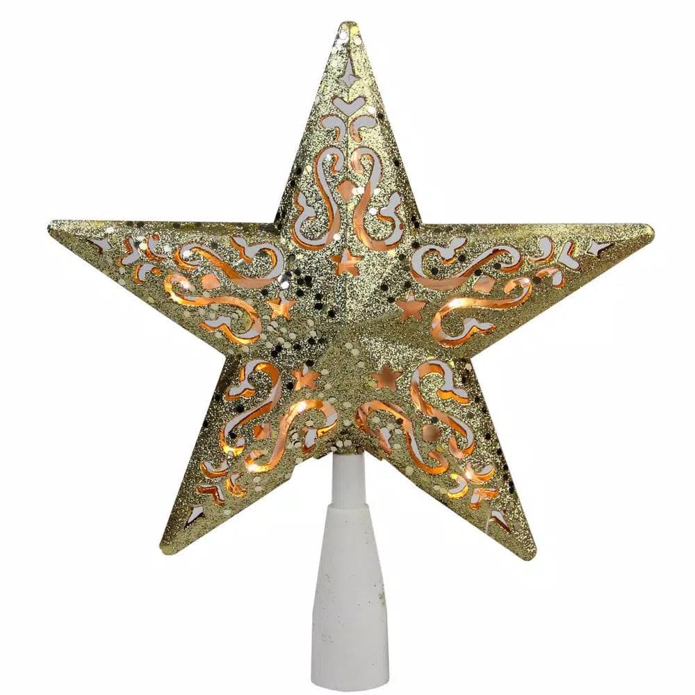 Northlight 8.5 in. Gold Glitter Star Christmas Tree Topper with Clear Prelit Lights