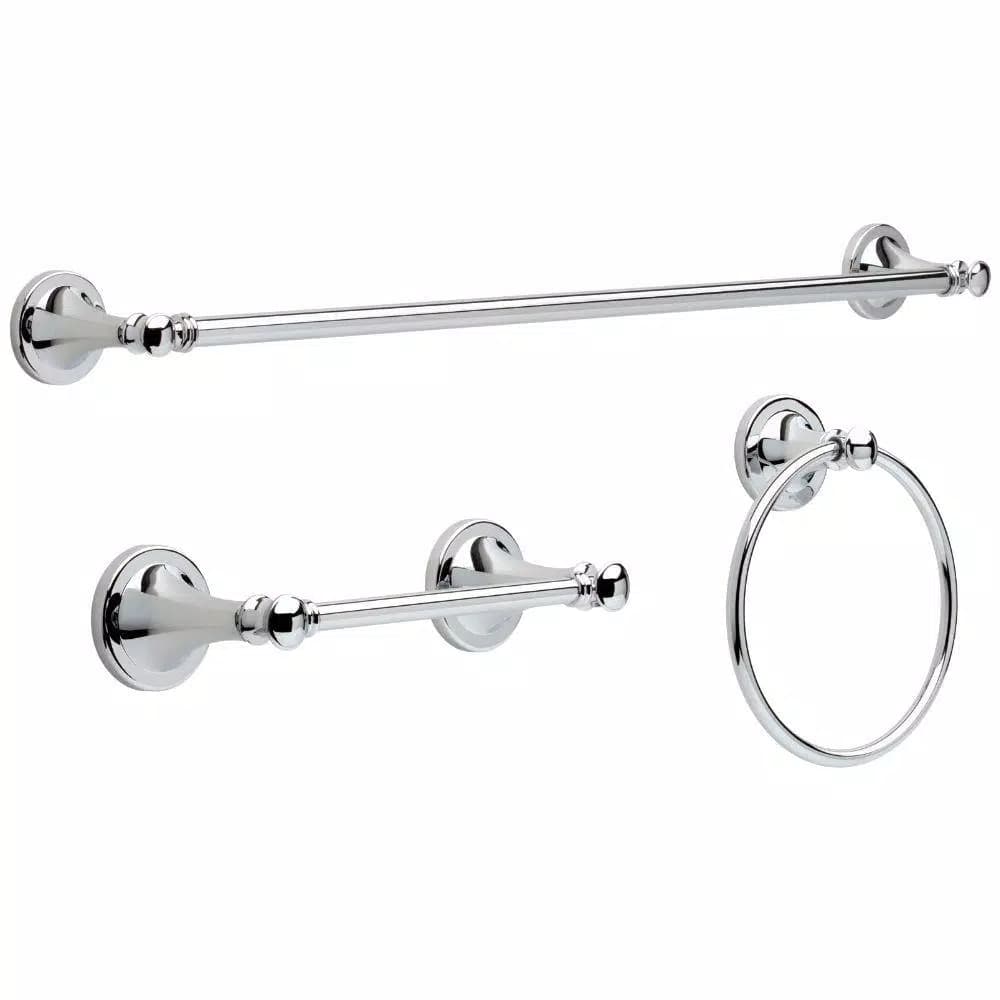 Delta Silverton 3-Piece Chrome Bath Hardware Set with Towel Ring, Toilet Paper Holder, and 24 in. Towel Bar