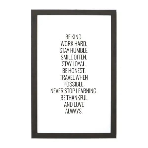 Petal Lane Home Be Kind Work Hard Magnetic Memo Board with Ebony Frame