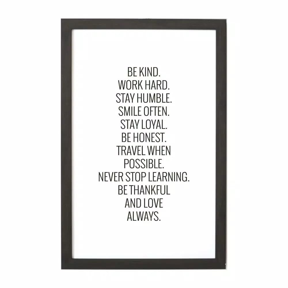 Petal Lane Home Be Kind Work Hard Magnetic Memo Board with Ebony Frame