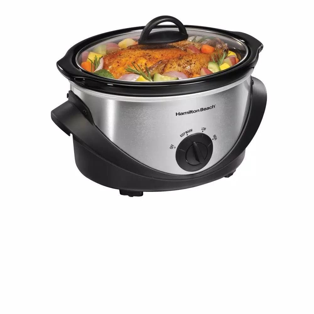 Hamilton Beach 4 Qt. Black Chrome Slow Cooker with 3 Heat Settings and Glass Lid