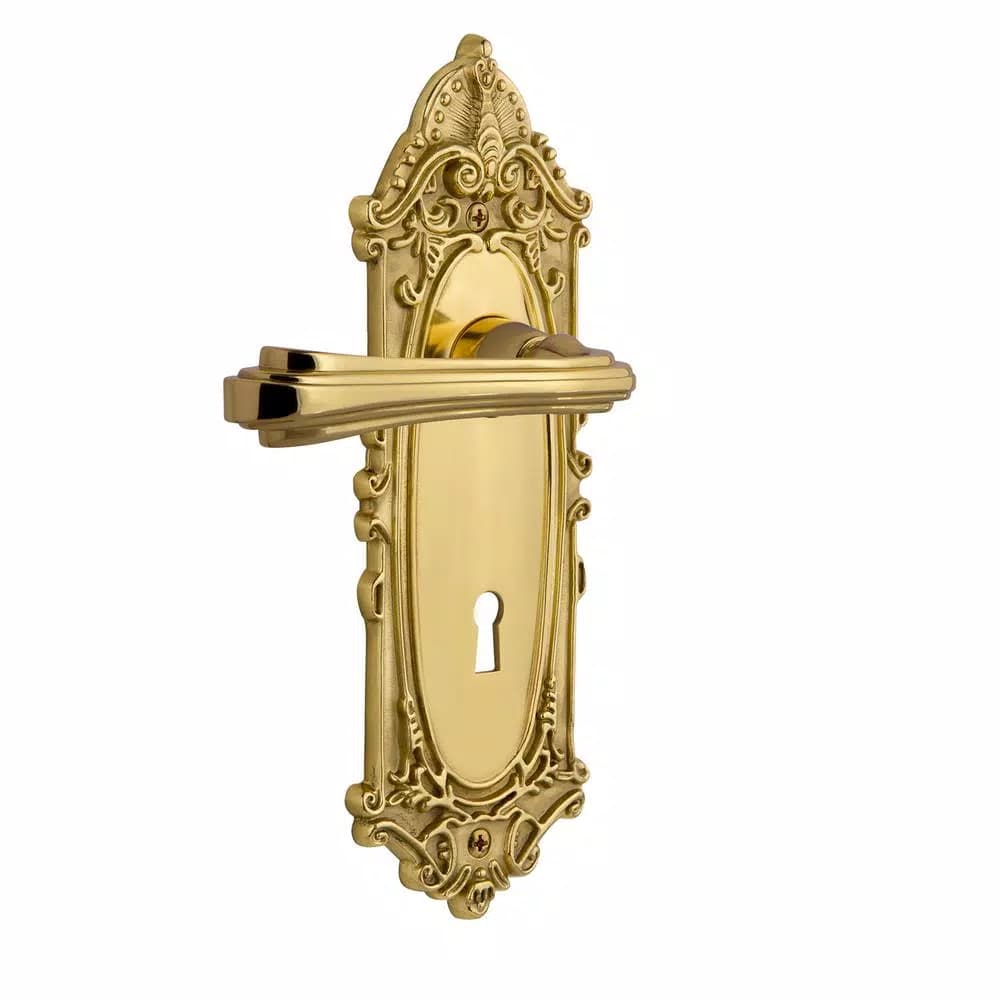 Nostalgic Warehouse Victorian Plate Fleur Passage Lever, Polished Brass, 2-3/8 in. Backset