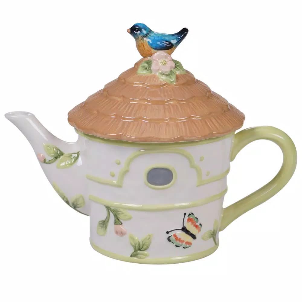 Certified International Spring Meadows 3-D Bird House Ceramic Teapot, Multi-Colored