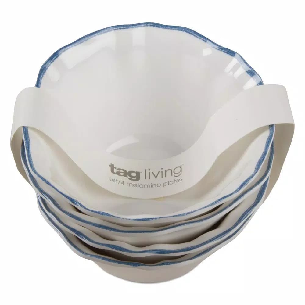 Tag White Melamine Ruffle Rim Serving Bowls, Set of 4